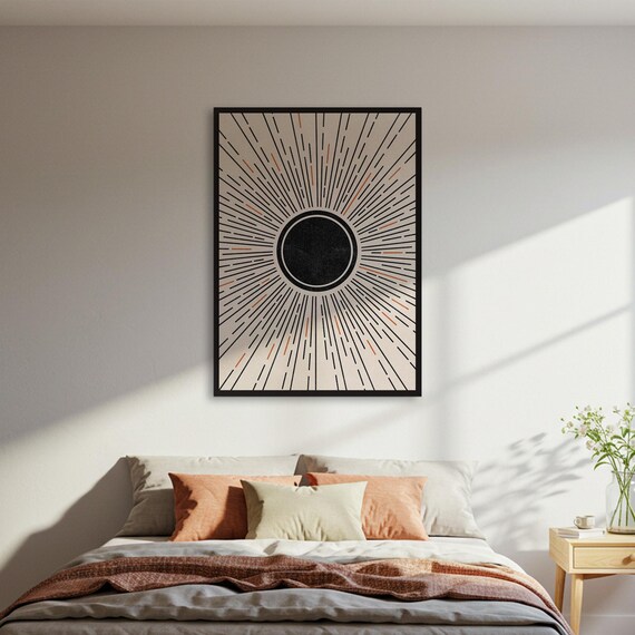 Abstract Sunburst Poster Minimalist Geometric Wall Art Print Mid Century Modern Decor Framed Or Unframed Contemporary Accent