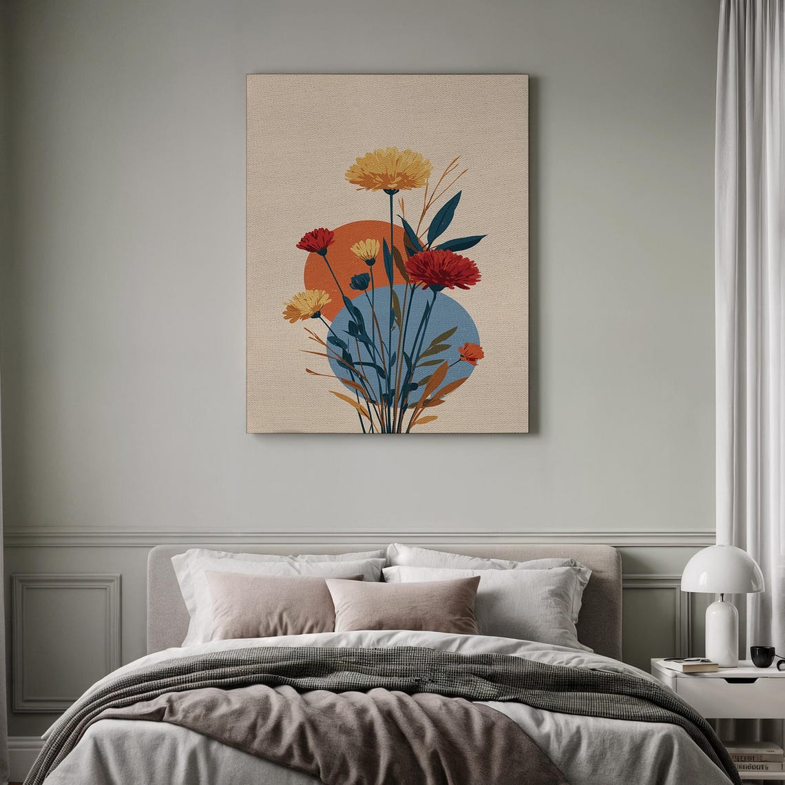 Retro Floral Bouquet Graphic Mid Century Modern Sun Wall Poster
