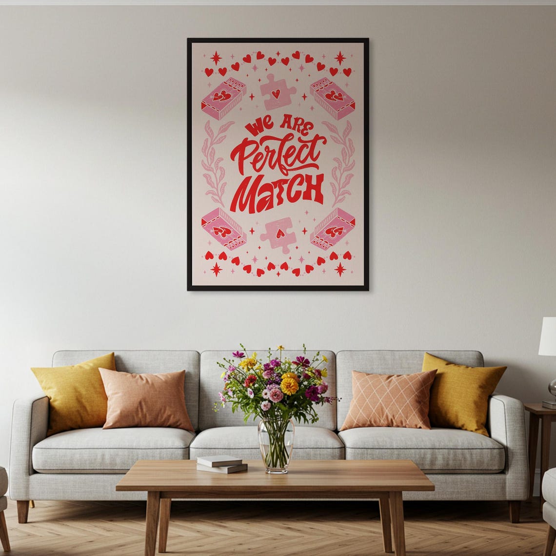We Are Perfect Match Retro Matchbox Hearts Sweet Valentine Poster - Image 2