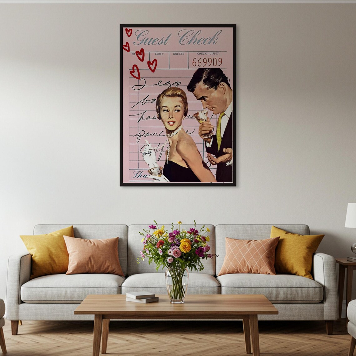 Guest Check 669909 Retro Romantic Couple Pink Vintage Bar Poster - Image 2