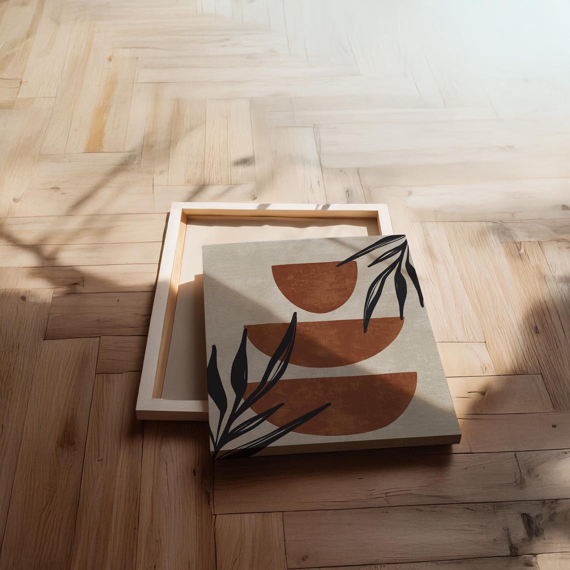 Terracotta Abstract Shapes Black Leaf Botanical Neutral Wall Art - Image 2