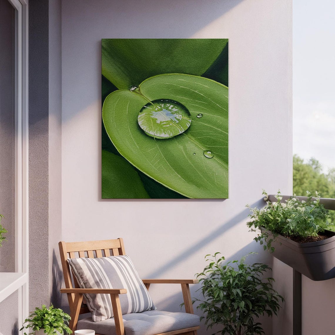Green Leaves with Water Droplets Macro Botanical Nature Photo Poster - Image 2