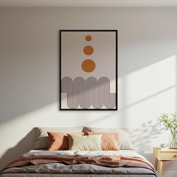 Abstract Geometric Poster Minimalist Circle Arch Art Print Boho Wall Orange Black Beige Neutral Decor