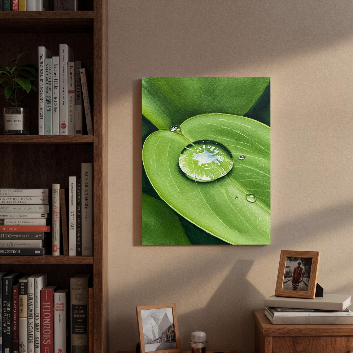 Green Leaves with Water Droplets Macro Botanical Nature Photo Poster - Image 3