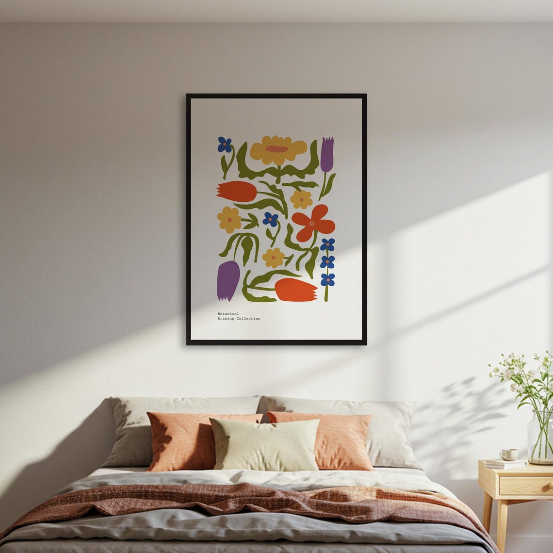 Colorful Folk Floral Botanical Drawing Collection Modern Art Poster