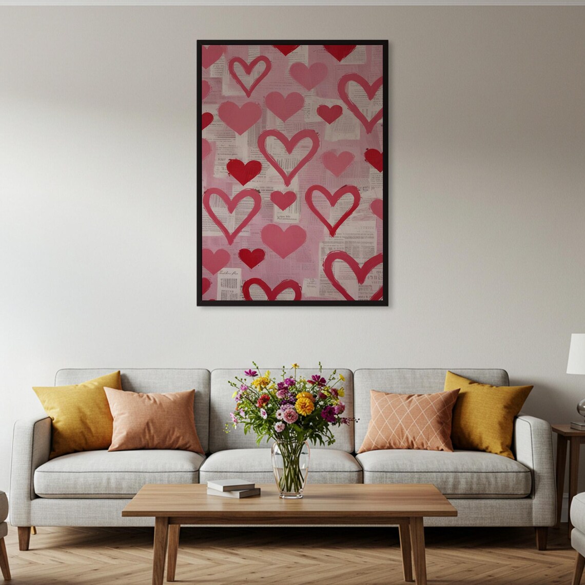 Pink Hearts Collage Newsprint Romantic Love Bedroom Decor Poster - Image 2