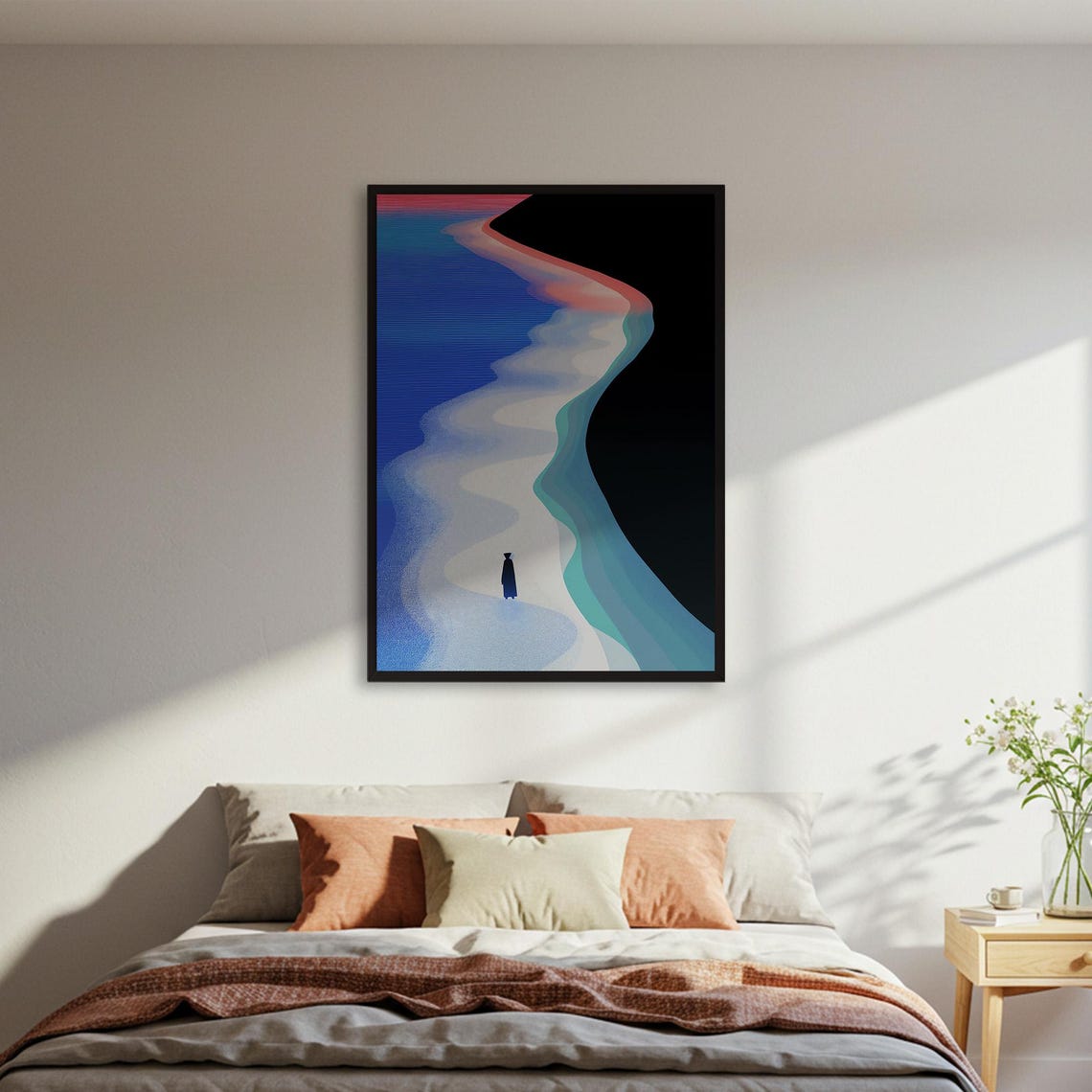 Abstract Dream Landscape Tiny Figure Winding Blue Path Poster