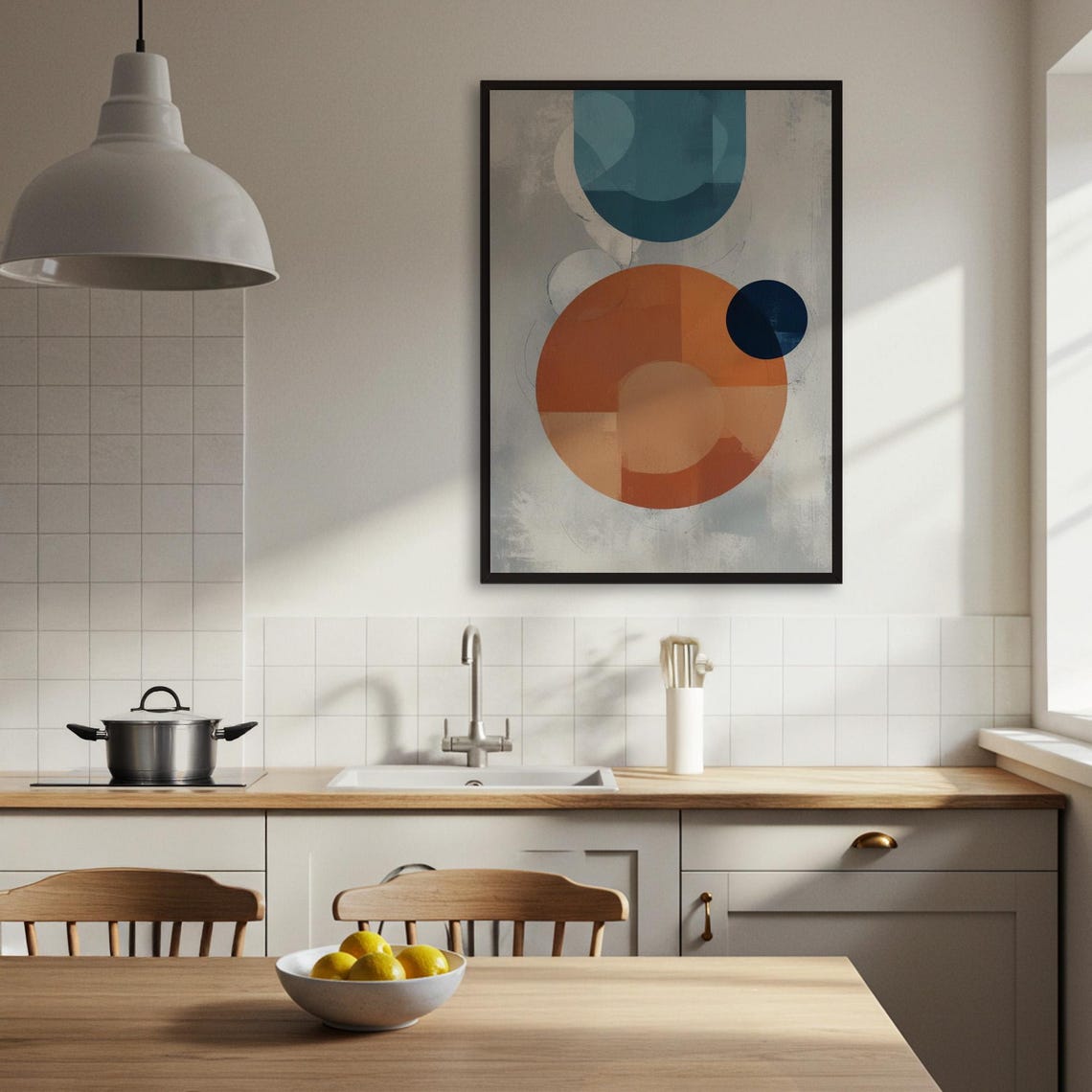 Terracotta and Teal Circles Mid Century Geometric Abstract Poster - Image 4