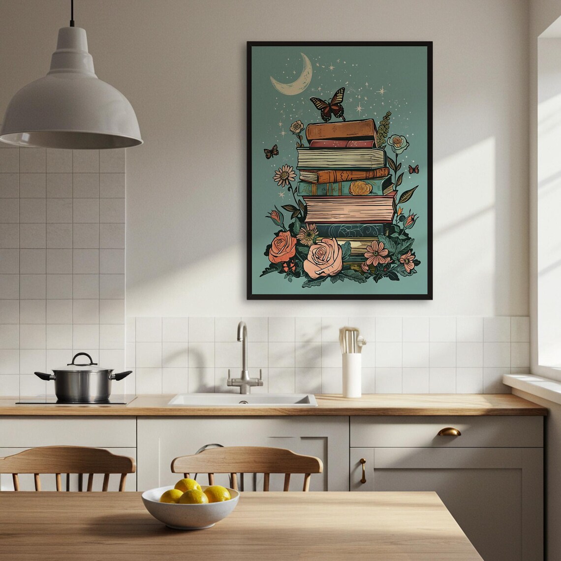 Stack Of Books And Flowers, Reading Nook Art Print - Image 3