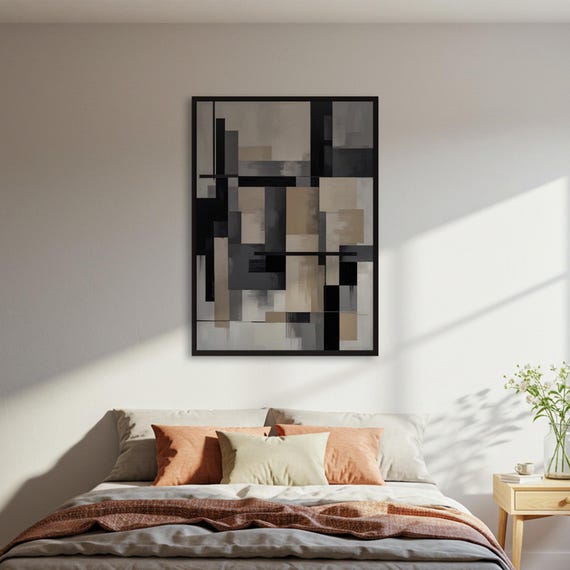 Beige Grey Black Decor Poster Neutral Tone Art Print Modern Minimalist Wall Framedunframed Large