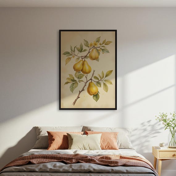 Vintage Pear Poster, Botanical Fruit Watercolor