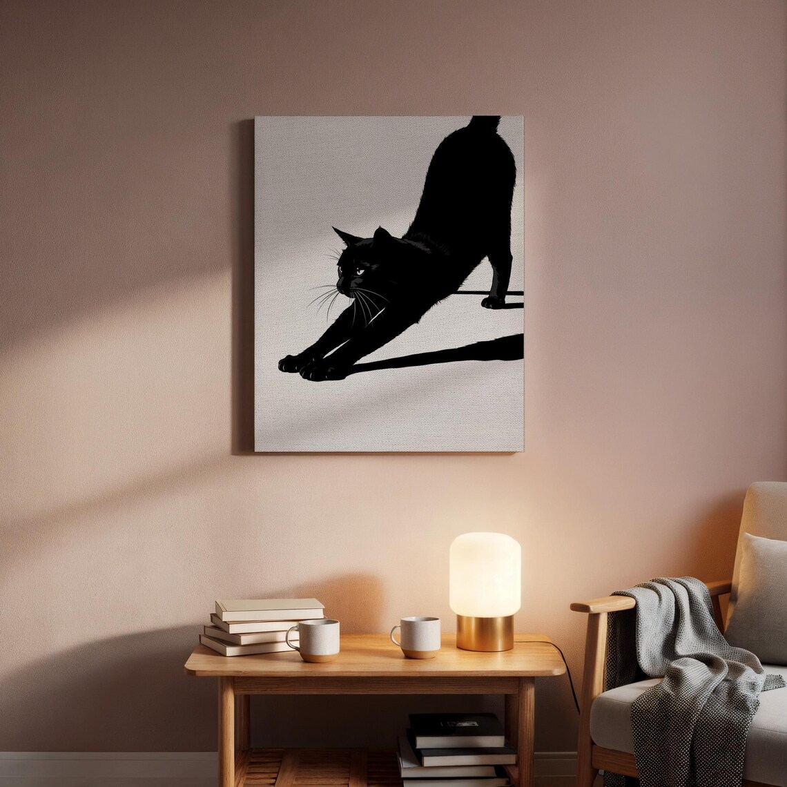 Black Cat Stretching Silhouette Minimalist Modern Cat Art Poster - Image 2