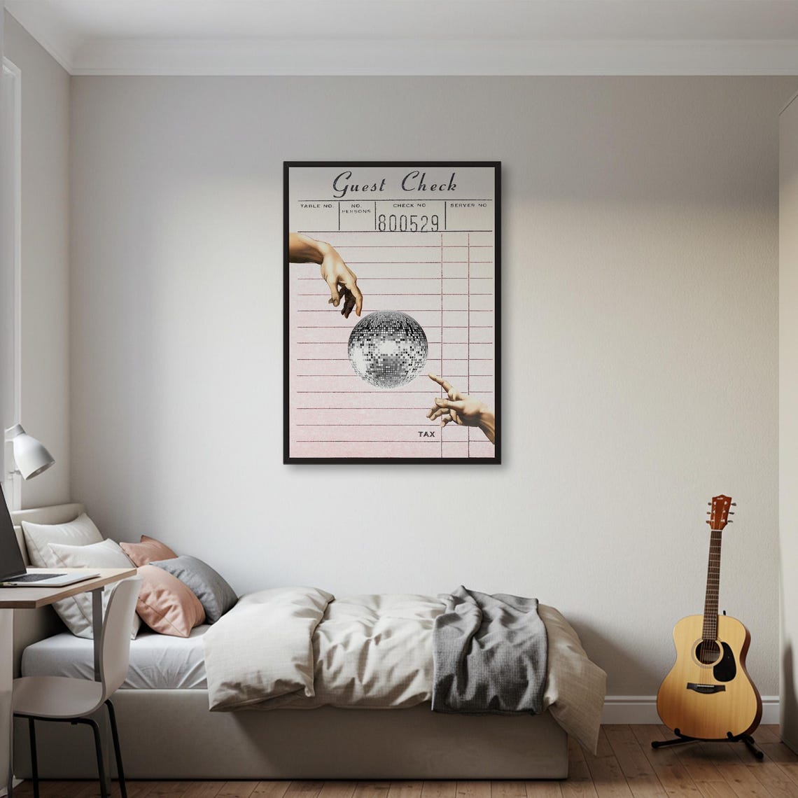 Disco Ball Guest Check Receipt Retro Party Pink Kitchen Poster - Image 2
