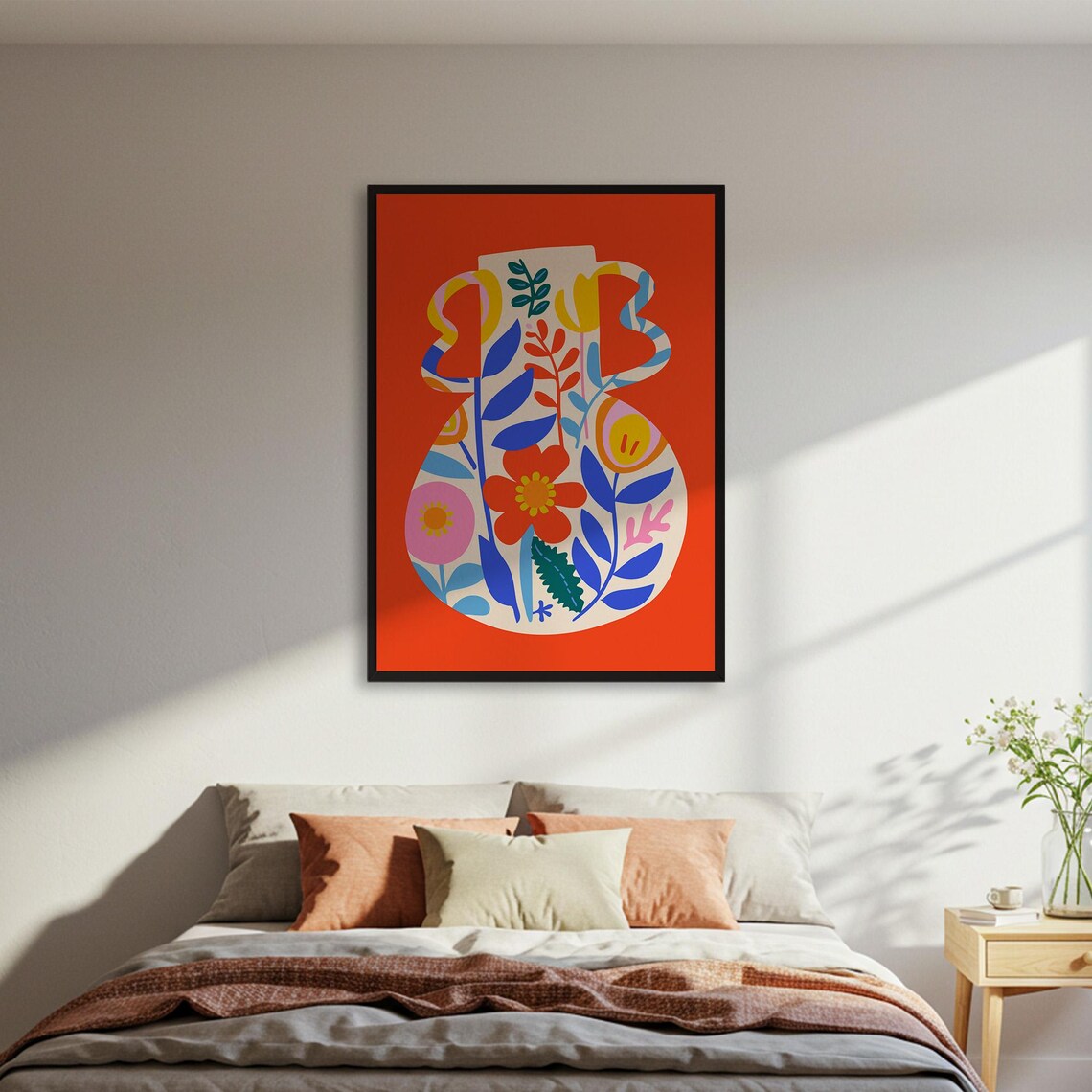 Colorful Floral Vase Bold Orange Abstract Modern Still Life Poster