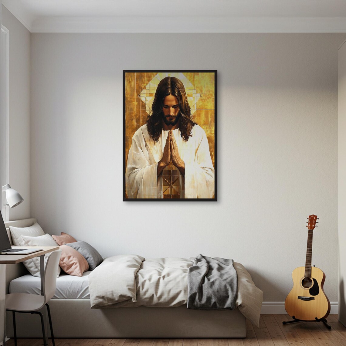 Jesus Praying Painting, Spiritual Christian Art Print - Image 2