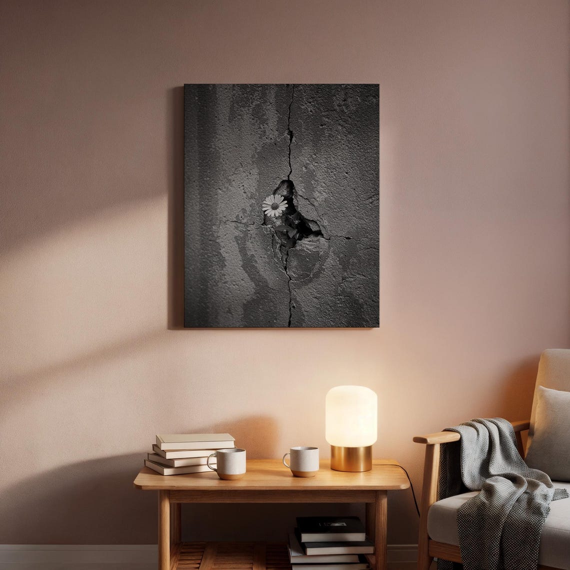 White Daisy Growing Through Cracked Concrete Black White Poster - Image 5