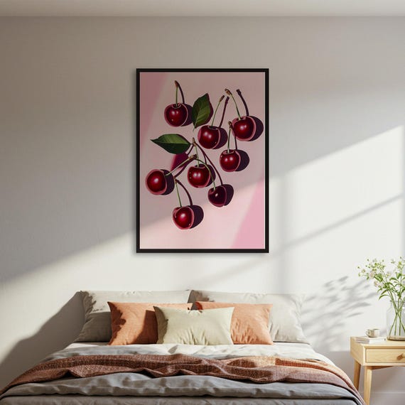 Cherries Cluster Art Print, Kitchen Decor