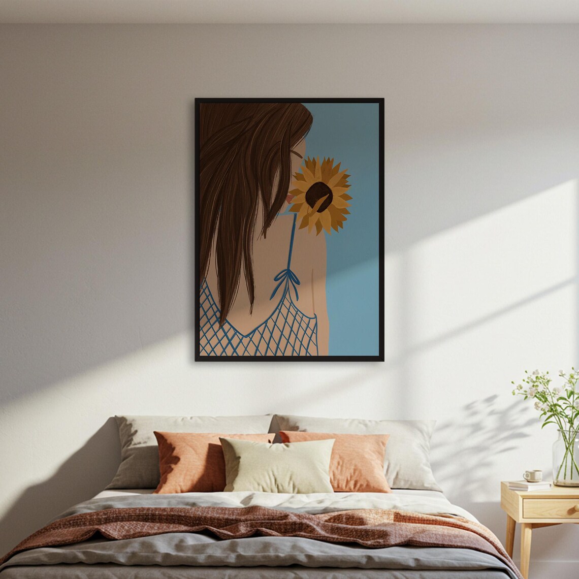 Woman With Sunflower, Botanical Portrait Art Print