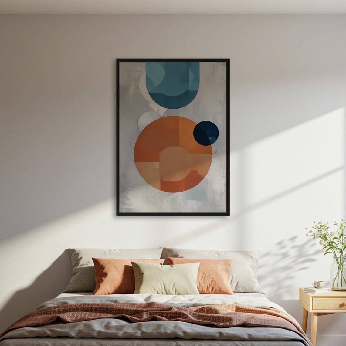 Terracotta and Teal Circles Mid Century Geometric Abstract Poster