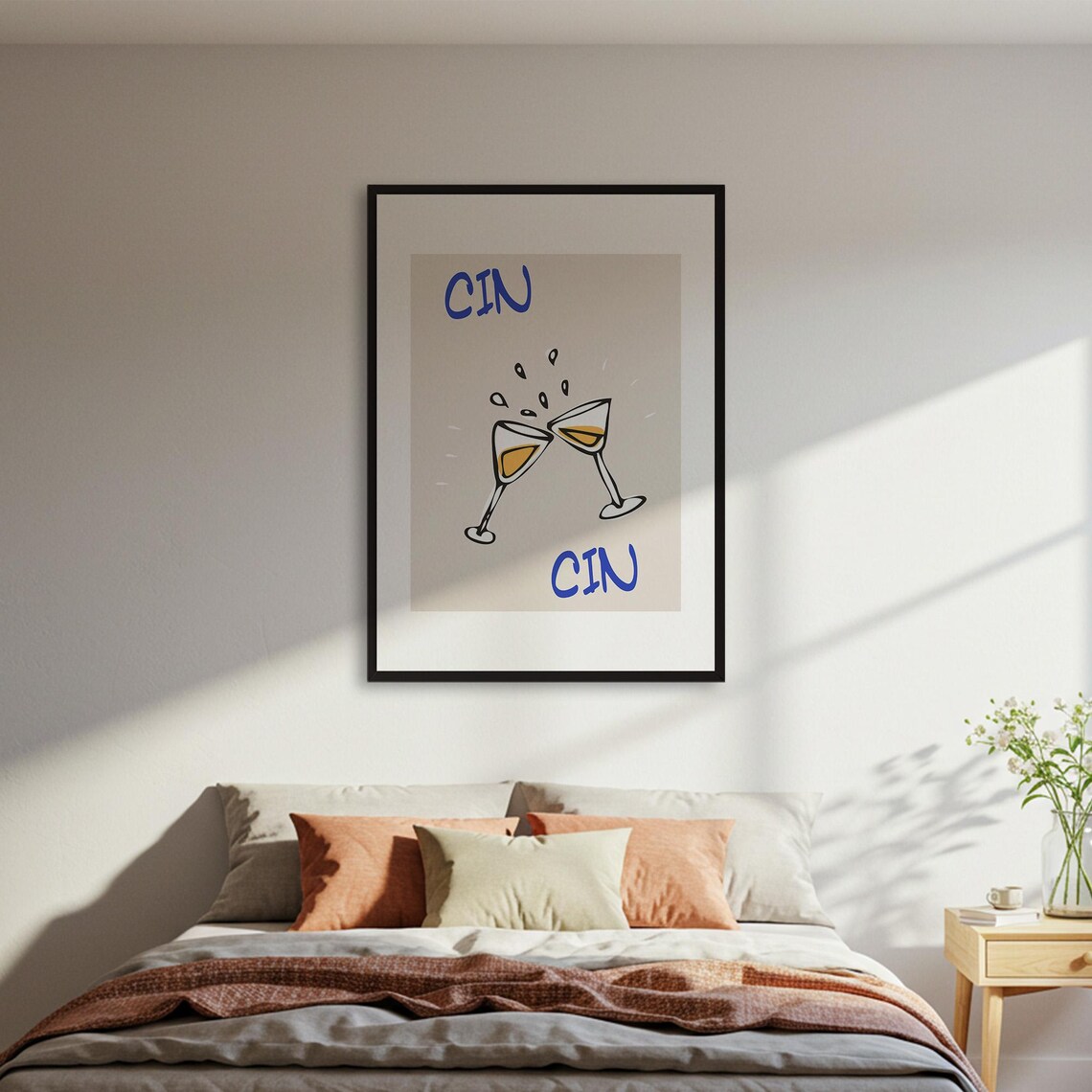 Cin Cin Cheers Quote, Minimalist Bar Cart Decor
