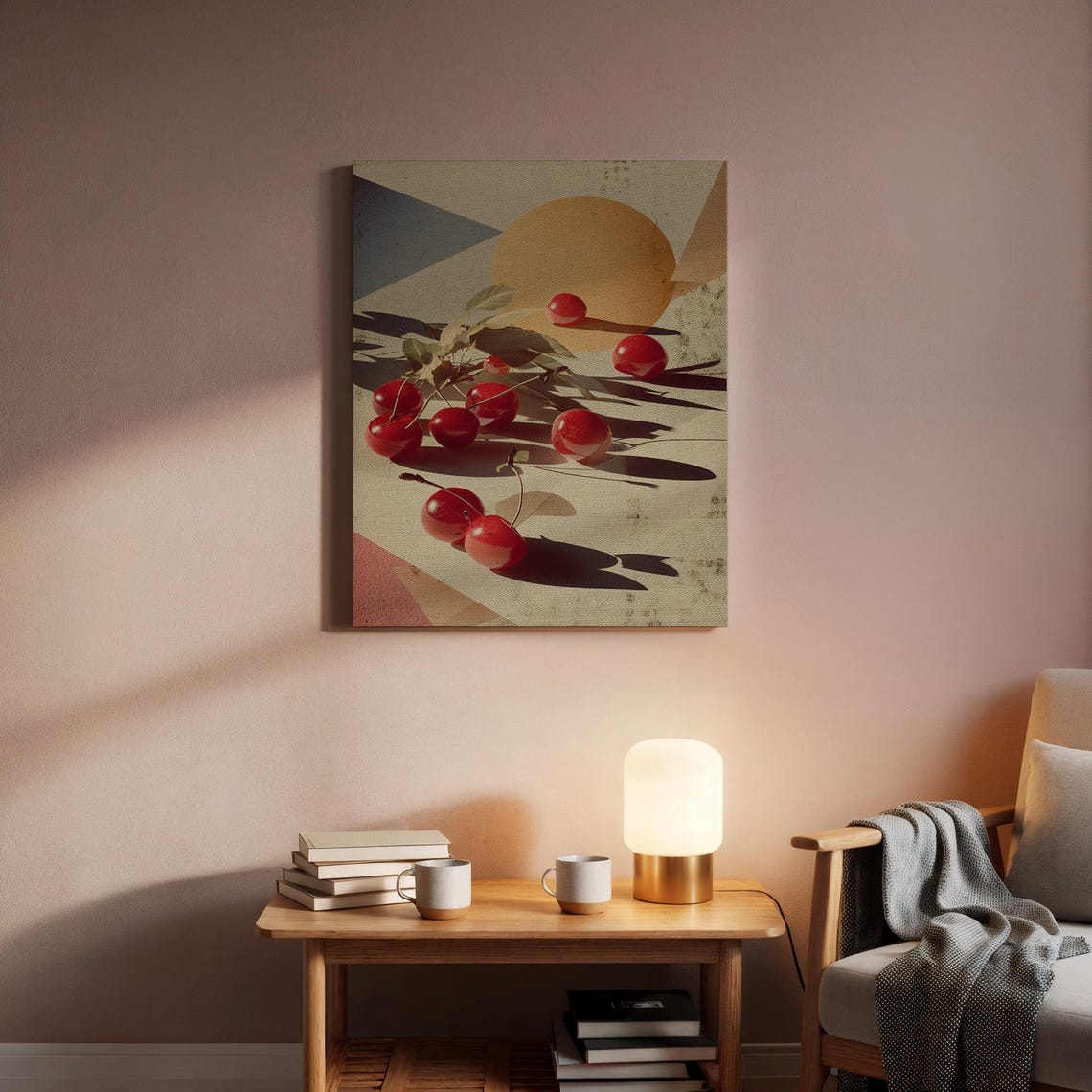 Red Cherries Long Shadows Geometric Sun Pop Art Style Poster - Image 5