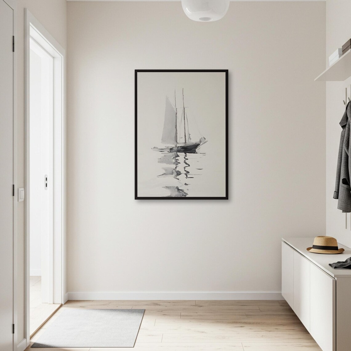 Sailboat Watercolor Poster, Nautical Seascape - Image 2