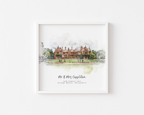 Bespoke Wedding Venue Portrait Watercolour Sketch, Personalised