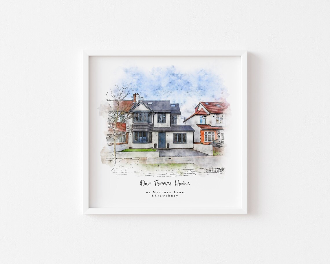 Our Forever Home Watercolor House Portrait Personalised Print
