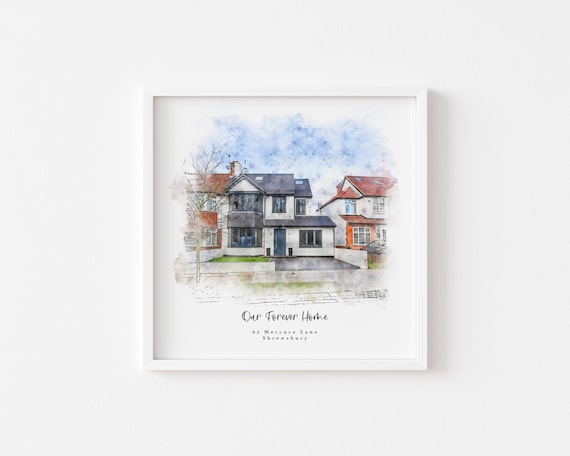 Our Forever Home Watercolor House Portrait Personalised Print