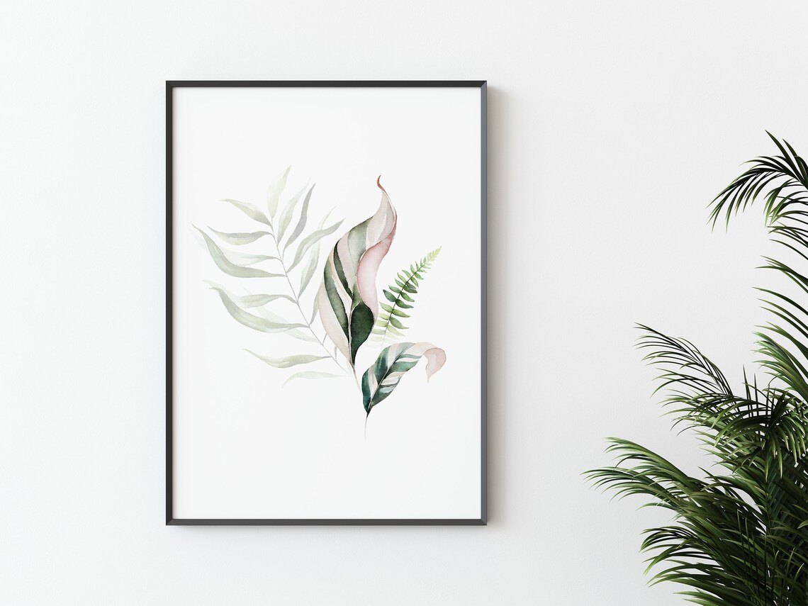 Watercolor Tropical Leaf Botanical Nursery Minimalist Green Art Poster