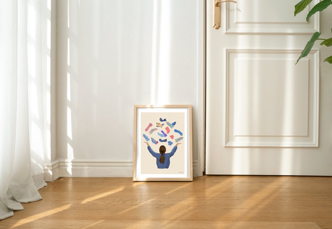Flying Colorful Socks Laundry Day Funny Illustration Wall Poster - Image 2