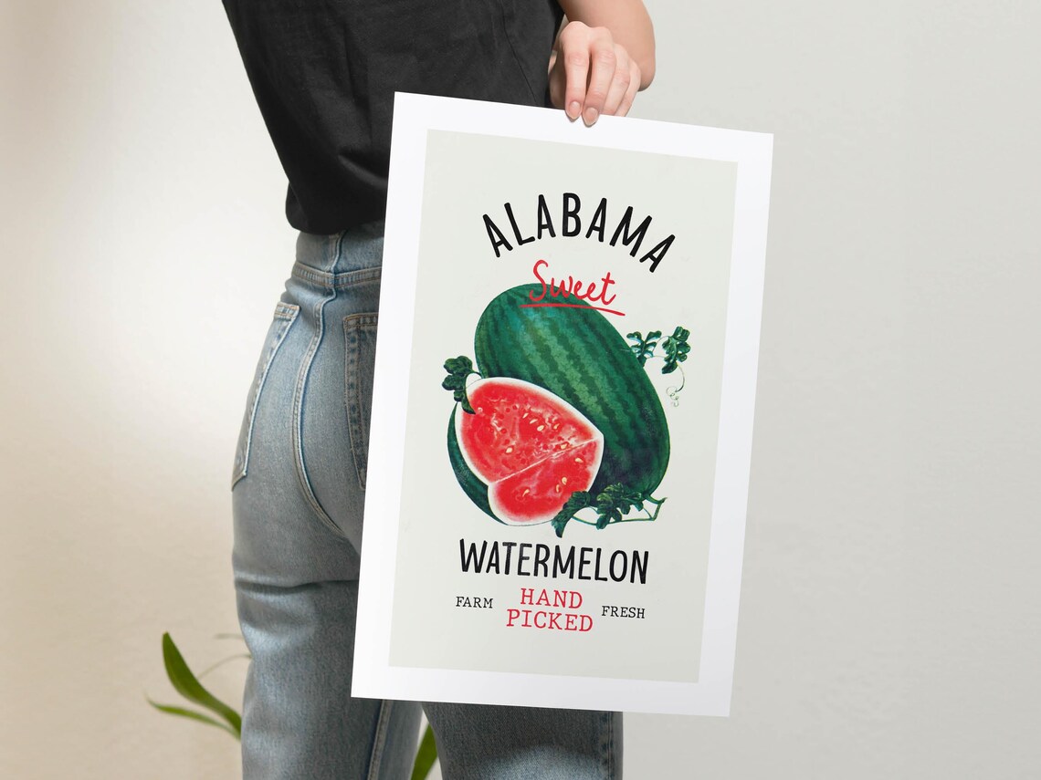 Alabama Sweet Watermelon Farm Hand Picked Vintage Kitchen Print - Image 2