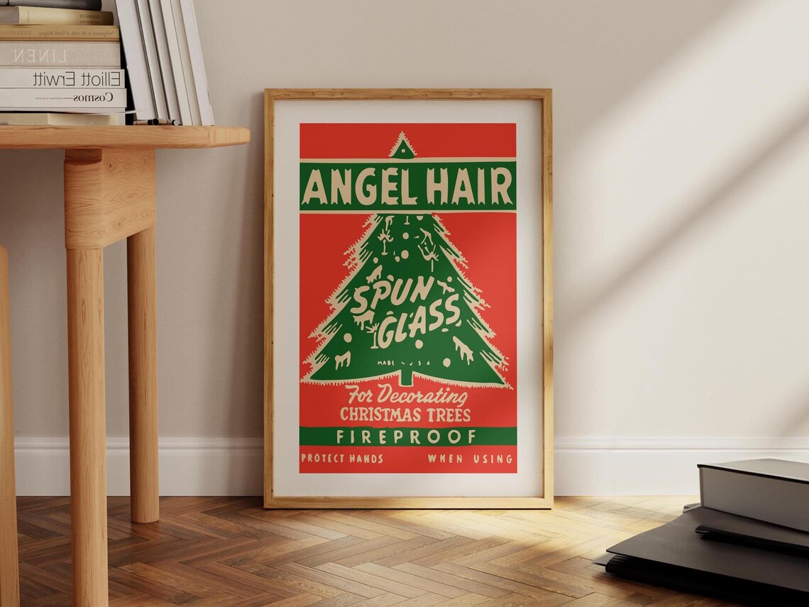 Angel Hair Spun Glass Vintage Christmas Tree Decor Retro Poster