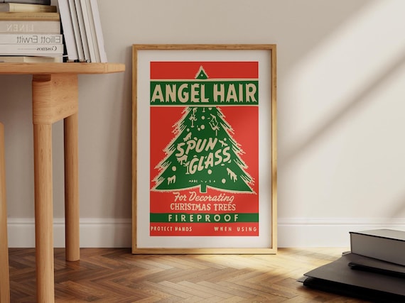 Angel Hair Spun Glass Vintage Christmas Tree Decor Retro Poster