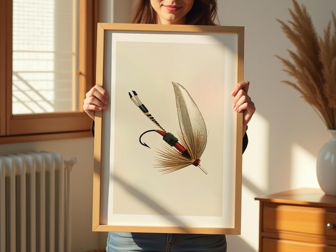 Vintage Dry Fly Fishing Lure Retro Illustration Angler Poster - Image 2