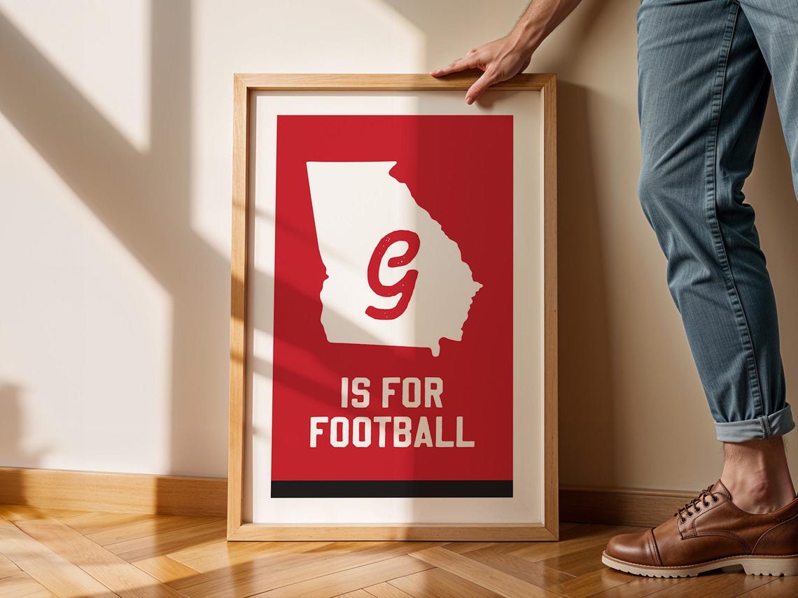 Georgia Is For Football Red State Silhouette Game Day Poster - Image 3