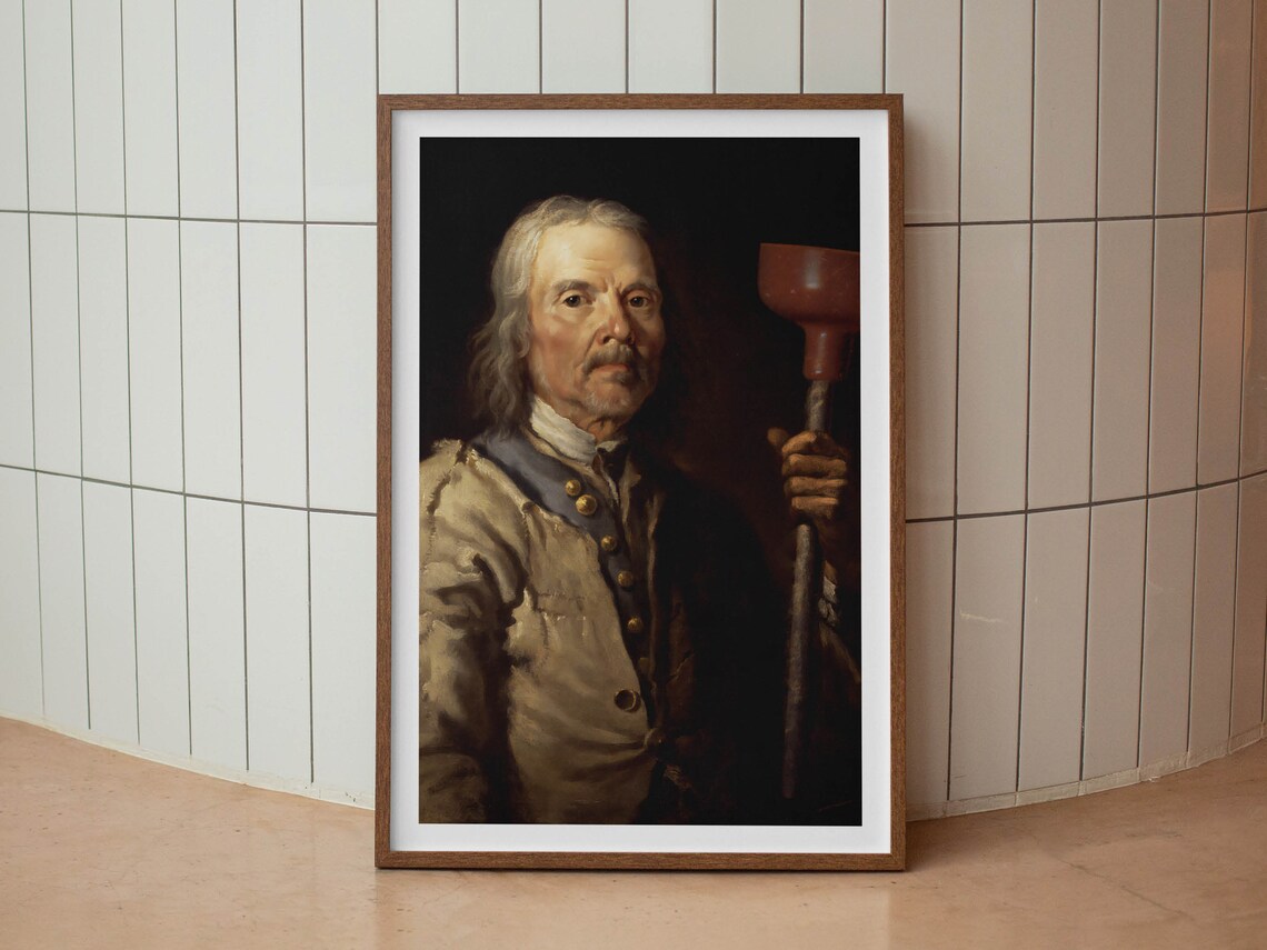 Funny Bathroom Plunger Man Vintage Mid-Century Print