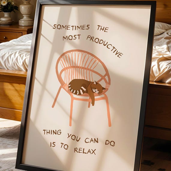 Relaxing Cat Print Minimalist Mindfulness Art Cozy Home Decor Pdf Available