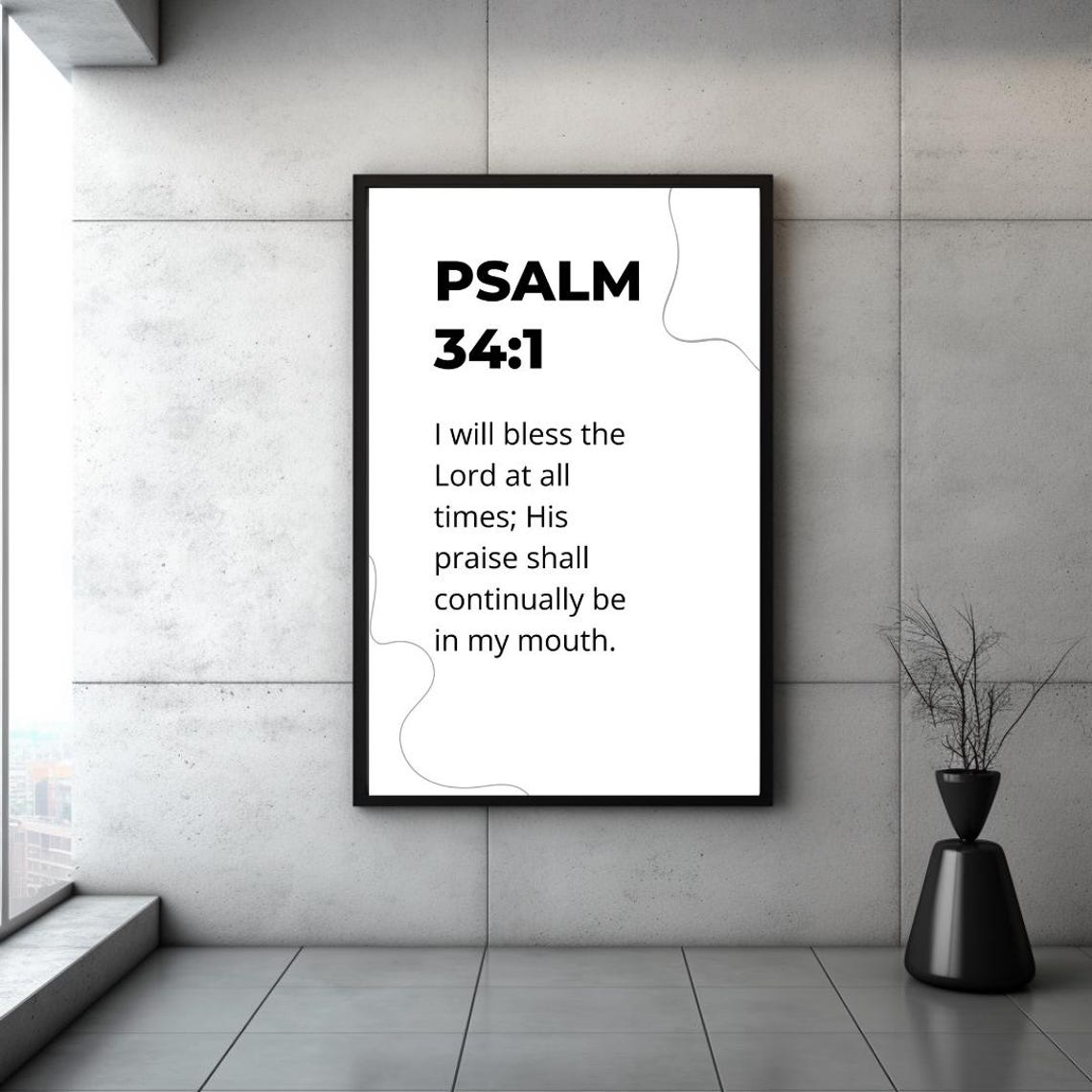 Psalm 34:1 Bless The Lord Bold Minimalist Line Art Scripture Poster