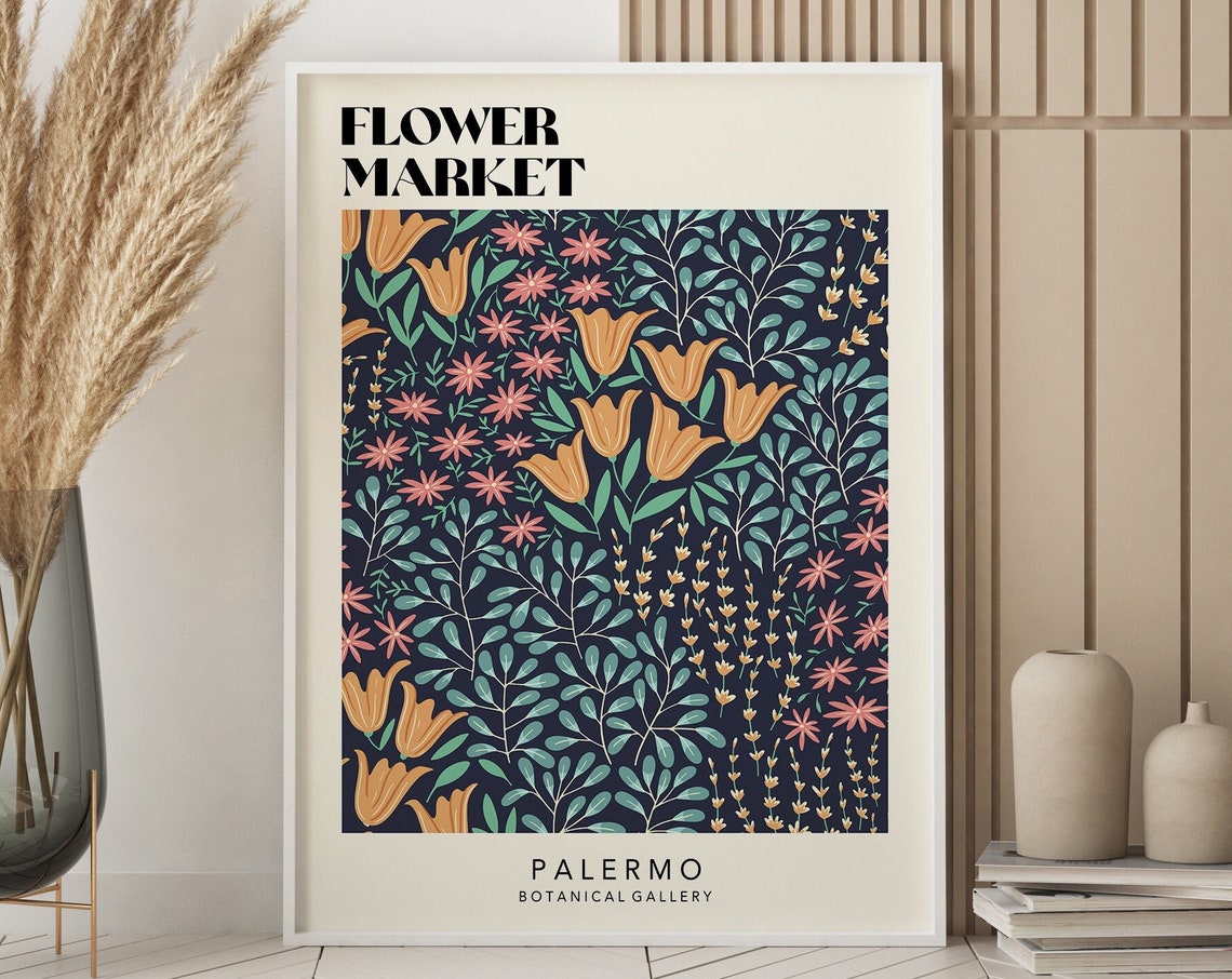 Flower Market Print Flower Market Palermo Poster Bright Flowers Art Poster Retro 70s Flower Market Boho Flower Market Print F063 - Image 2
