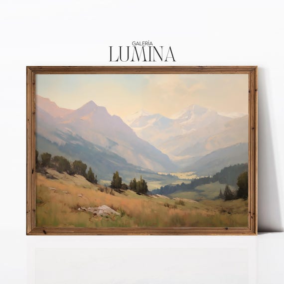 Vintage Summer Mountains Oil Painting Rustic Landscape Art Classic Nature Scene Artwork Art Frame Tv Art 933
