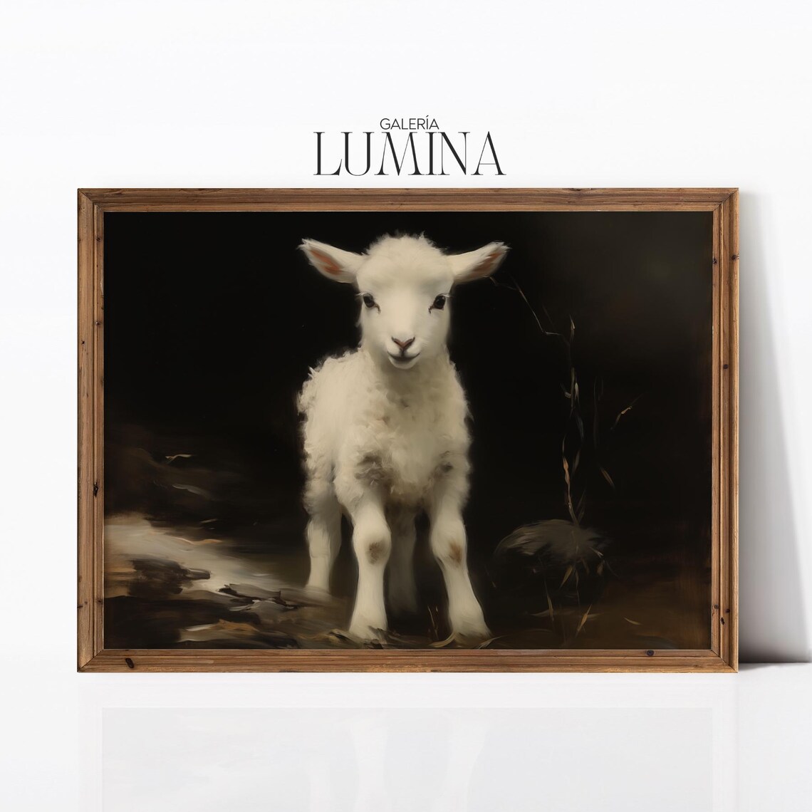 Dark Moody White Lamb Portrait Farm Animal Antique Style Poster
