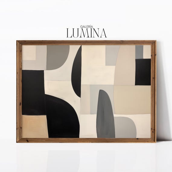 Contemporary Black And Beige Oil Painting Modern Abstract Art Neutral Color Palette Wall Decor Art Frame Tv Art 899