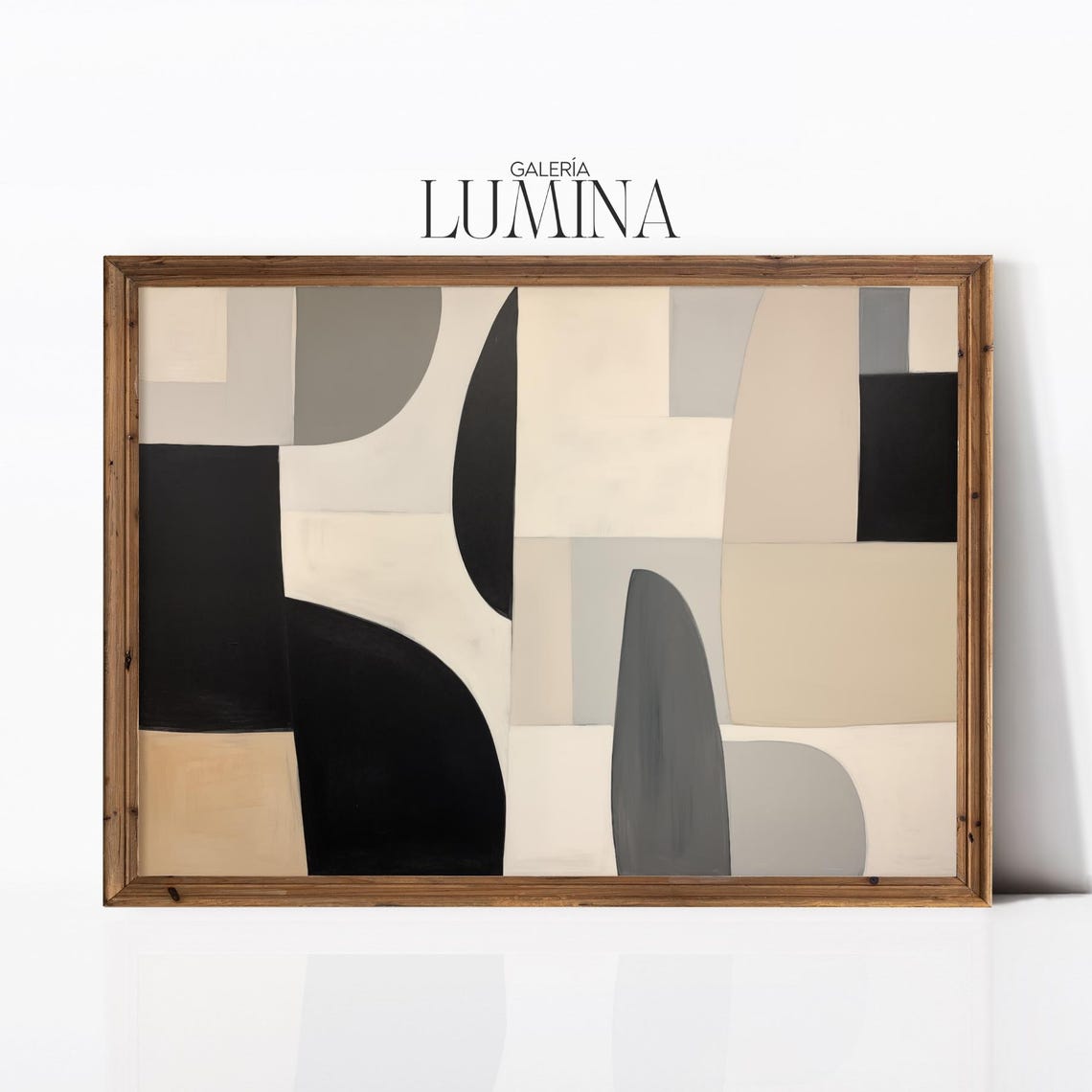 Contemporary Black Beige Geometric Abstract Shapes Wall Poster