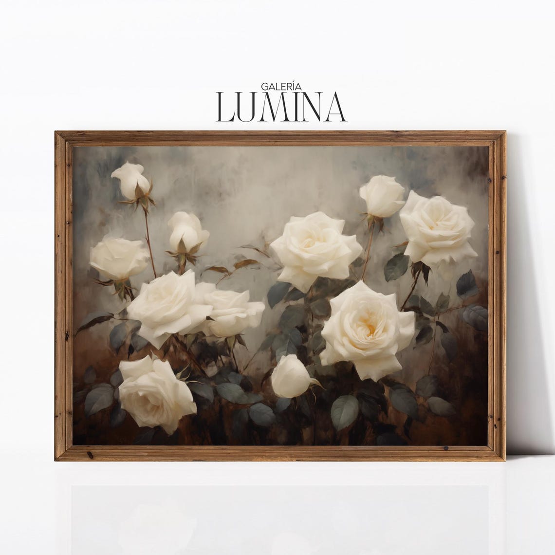 Vintage White Roses Oil Painting Antique Floral Still Life Painting Moody White Flowers Rustic Print Art Frame Tv Art 916