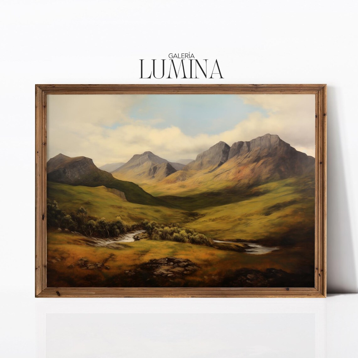 Serene Mountain Valley Landscape With Stream Oil Painting Poster