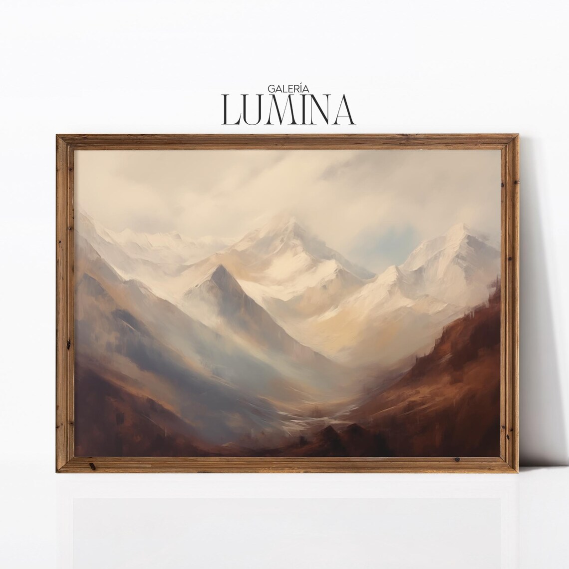 Muted Vintage Snow Capped Mountain Oil Painting Misty Peaks Poster