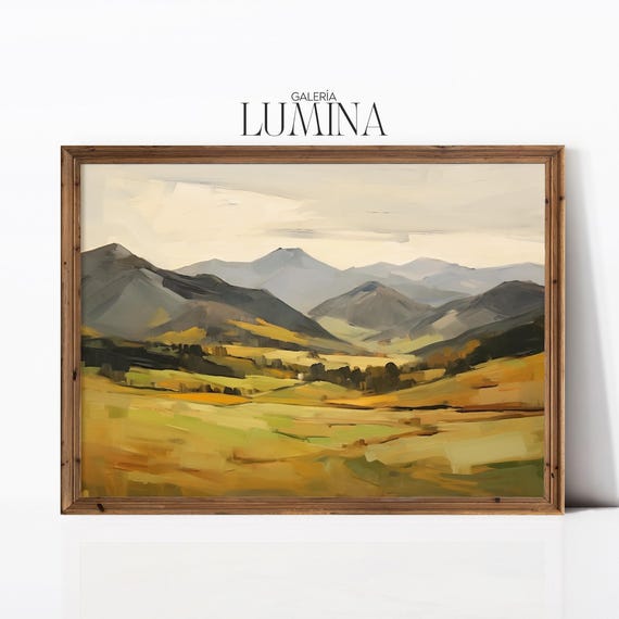 Minimalist Mountains Oil Painting Countryside Painting Spring Mountains Meadow Artwork Scenery Print Art Frame Tv Art 915