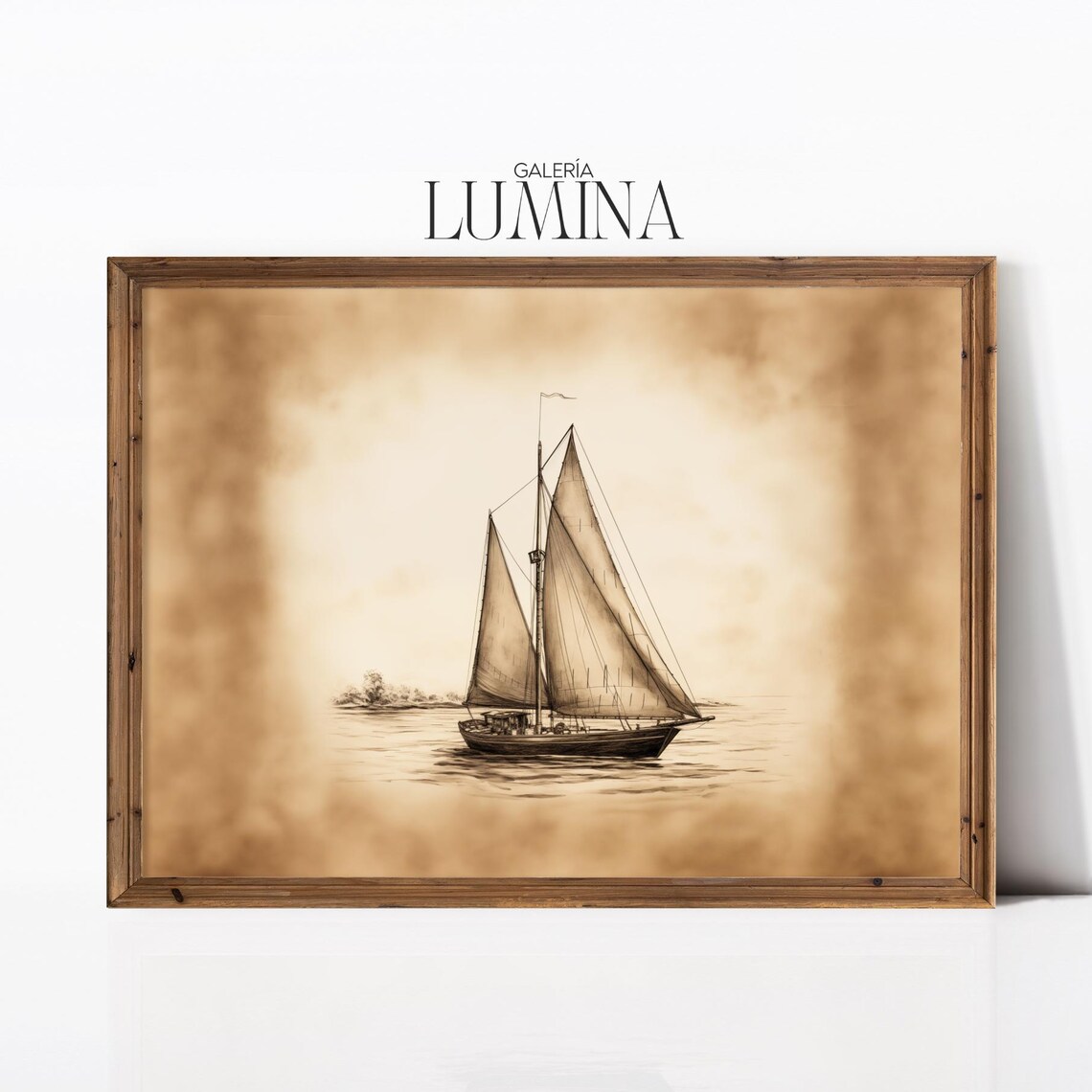 Vintage Sailboat in Sepia Charcoal Drawing Nautical Art Poster