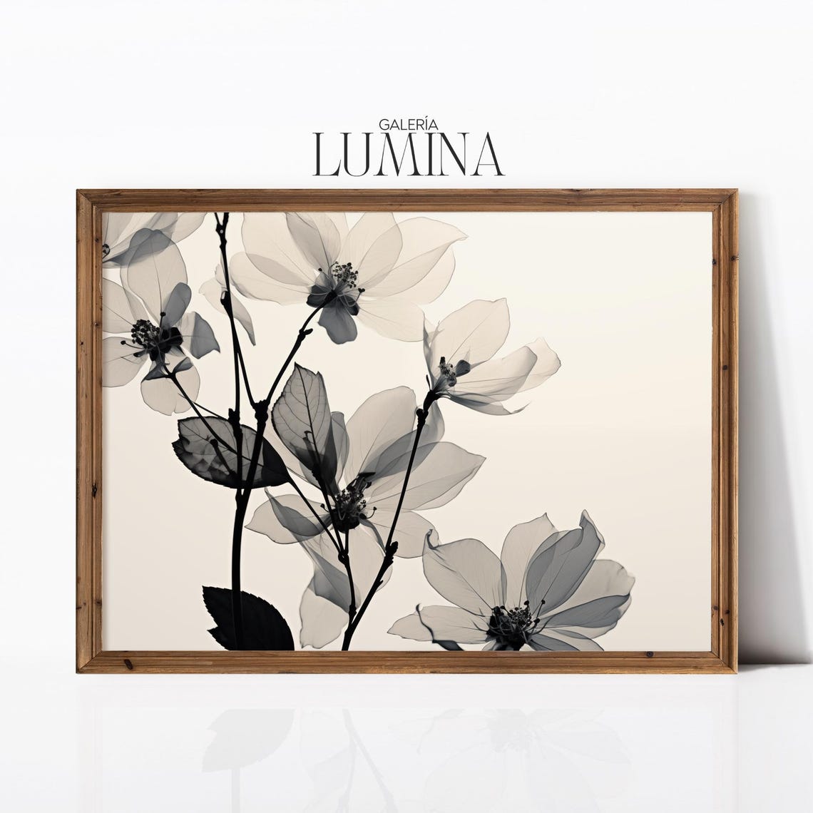 Black And White Ghost Flower Branches Minimalist Botanical Art Poster